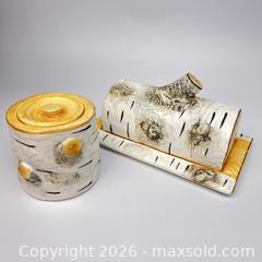 MaxSold Auction: Birch Bark Butter Dish and Sugar Pot with Lid Department 56 Cottage Decor  - Toronto (Ontario, Canada) SELLER MANAGED Downsizing Online Auction - Greenland Road