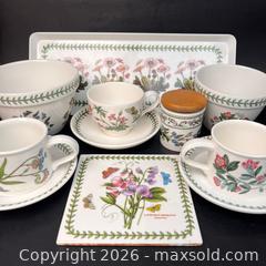 MaxSold Auction: Portmeirion Botanic Garden Lot 2 Bowls Cups Saucers Tray Canister Vintage British - Toronto (Ontario, Canada) SELLER MANAGED Downsizing Online Auction - Greenland Road