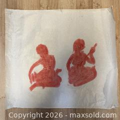 MaxSold Auction: Thai Temple Rubbing on Rice Paper Red Musician Pair Framable Art - Toronto (Ontario, Canada) SELLER MANAGED Downsizing Online Auction - Greenland Road