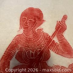 MaxSold Auction: Thai Temple Rubbing on Rice Paper Red Musician Pair Framable Art - Toronto (Ontario, Canada) SELLER MANAGED Downsizing Online Auction - Greenland Road