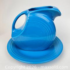 MaxSold Auction: Vintage Fiestaware Pitcher and Plate Blue Turquoise Peacock Made in USA Large Fiesta Ware  - Toronto (Ontario, Canada) SELLER MANAGED Downsizing Online Auction - Greenland Road