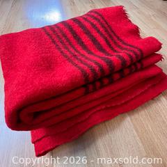 MaxSold Auction: Vintage Thick Red Wool Blanket Stripes 70" x 84" Rustic Cabin Decor - Toronto (Ontario, Canada) SELLER MANAGED Downsizing Online Auction - Greenland Road