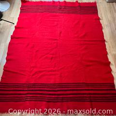 MaxSold Auction: Vintage Thick Red Wool Blanket Stripes 70" x 84" Rustic Cabin Decor - Toronto (Ontario, Canada) SELLER MANAGED Downsizing Online Auction - Greenland Road