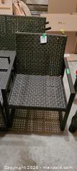 MaxSold Auction: Dark Gray Woven Resin Wicker Patio Chair with Powder-Coated Frame - Kingston (Ontario, Canada) SELLER MANAGED Downsizing Online Auction - Langfield Street