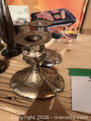 MaxSold Auction: Mixed Sterling & Silver?Plated Candlesticks and Small Cup (Vintage) - Kingston (Ontario, Canada) SELLER MANAGED Downsizing Online Auction - Langfield Street