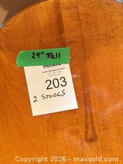 MaxSold Auction: Pair of 24" Honey Wood Backless Bar/Counter Stools - Kingston (Ontario, Canada) SELLER MANAGED Downsizing Online Auction - Langfield Street