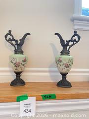 MaxSold Auction: Pair of Painted Opaline Glass Ewers with Metal Mounts - Kingston (Ontario, Canada) SELLER MANAGED Downsizing Online Auction - Langfield Street