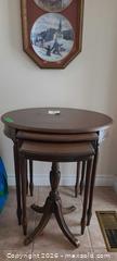 MaxSold Auction: Set of Nesting End Tables, Medium Brown Wood Tone & Decor plates - Kingston (Ontario, Canada) SELLER MANAGED Downsizing Online Auction - Langfield Street