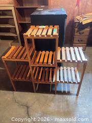 MaxSold Auction: Slatted Wooden Modular Tiered Shelf / Plant Stand, 38x12x36 - Kingston (Ontario, Canada) SELLER MANAGED Downsizing Online Auction - Langfield Street
