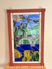 MaxSold Auction: Stained Glass Panel – Landscape Bridge in Red Wood Frame - Saanich (British Columbia, Canada) SELLER MANAGED Estate Sale Online Auction - Doncaster Drive