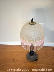 MaxSold Auction: Vintage Bronze Metal Table Lamp with Glass Shade and Beaded Fringe - Saanich (British Columbia, Canada) SELLER MANAGED Estate Sale Online Auction - Doncaster Drive