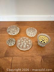 MaxSold Auction: Vintage Mid-Century Glass & Metal Flower Frog Set (5 pcs) - Saanich (British Columbia, Canada) SELLER MANAGED Estate Sale Online Auction - Doncaster Drive