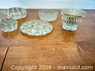 MaxSold Auction: Vintage Mid-Century Glass & Metal Flower Frog Set (5 pcs) - Saanich (British Columbia, Canada) SELLER MANAGED Estate Sale Online Auction - Doncaster Drive