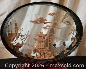 MaxSold Auction: Chinese Layered Carved Cork Landscape in Glass on Lacquer Stand - San Jose (California, USA) PARTNER MANAGED Estate Sale Online Auction - Dunn Ave