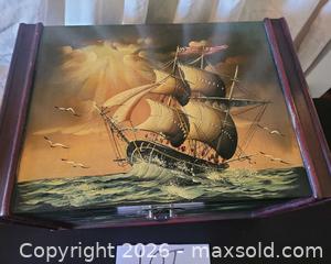 MaxSold Auction: Hand-Painted Nautical Wooden Storage Box with Felt Lining - San Jose (California, USA) PARTNER MANAGED Estate Sale Online Auction - Dunn Ave