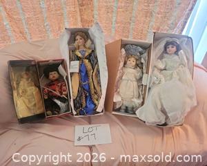 MaxSold Auction: Lot of 5 Porcelain/Bisque Collectible Dolls in Boxes - San Jose (California, USA) PARTNER MANAGED Estate Sale Online Auction - Dunn Ave