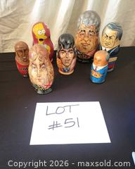 MaxSold Auction: Lot of 7 Wooden Matryoshka Nesting Dolls-Beatles, President, Bart Simpson Elvis Presley  - San Jose (California, USA) PARTNER MANAGED Estate Sale Online Auction - Dunn Ave