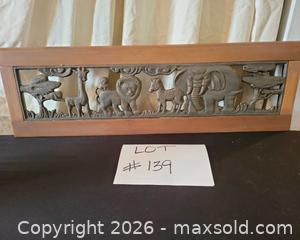 MaxSold Auction: Safari Cast Iron Wall Relief in Stained Wood Frame - San Jose (California, USA) PARTNER MANAGED Estate Sale Online Auction - Dunn Ave