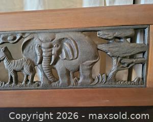 MaxSold Auction: Safari Cast Iron Wall Relief in Stained Wood Frame - San Jose (California, USA) PARTNER MANAGED Estate Sale Online Auction - Dunn Ave