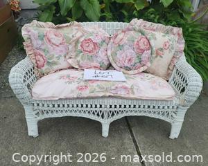 MaxSold Auction: White Painted Wicker Child-Size Loveseat with Seat Cushion - San Jose (California, USA) PARTNER MANAGED Estate Sale Online Auction - Dunn Ave