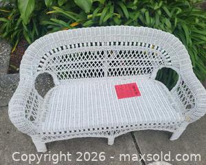 MaxSold Auction: White Painted Wicker Child-Size Loveseat with Seat Cushion - San Jose (California, USA) PARTNER MANAGED Estate Sale Online Auction - Dunn Ave