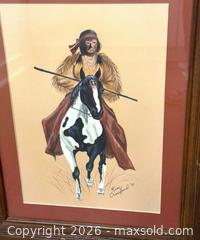 MaxSold Auction: Framed 1991 Indigenous American Man On Horse Oil Pastel On Paper Kim Crawford - Cumming (Georgia, USA) SELLER MANAGED Estate Sale Online Auction -  James Burgess Road (Storage)