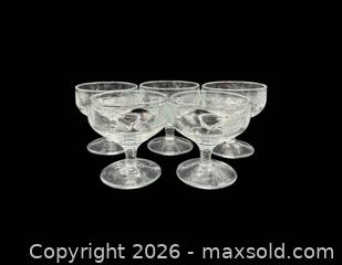 MaxSold Auction: Set Of 5 Vintage Floral Etched Champagne Cocktail Coupe Glasses - Cumming (Georgia, USA) SELLER MANAGED Estate Sale Online Auction -  James Burgess Road (Storage)