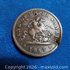 MaxSold Auction: 1857 Bank of Upper Canada. One Penny coin - Leeds And The Thousand Islands (Ontario, Canada) SELLER MANAGED Downsizing Online Auction - Prince Street