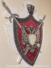MaxSold Auction: Heraldic Wall Shield Plaque with Double-Headed Eagle - Vancouver (British Columbia, Canada) SELLER MANAGED Downsizing Online Auction - Ortona Crescent