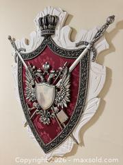 MaxSold Auction: Heraldic Wall Shield Plaque with Double-Headed Eagle - Vancouver (British Columbia, Canada) SELLER MANAGED Downsizing Online Auction - Ortona Crescent