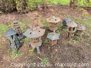 MaxSold Auction: Lot of 9 Cast Iron Asian Pagoda Garden Lanterns - 1 plaster - Vancouver (British Columbia, Canada) SELLER MANAGED Downsizing Online Auction - Ortona Crescent