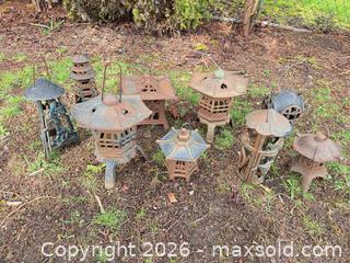 MaxSold Auction: Lot of 9 Cast Iron Asian Pagoda Garden Lanterns - 1 plaster - Vancouver (British Columbia, Canada) SELLER MANAGED Downsizing Online Auction - Ortona Crescent