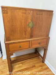 MaxSold Auction: Oak Arts & Crafts Mission Style Cabinet on Stand - Vancouver (British Columbia, Canada) SELLER MANAGED Downsizing Online Auction - Ortona Crescent