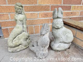 MaxSold Auction: Set of 3 Small Concrete Garden Statues, Rabbit Mermaid Dragon - Vancouver (British Columbia, Canada) SELLER MANAGED Downsizing Online Auction - Ortona Crescent