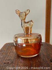 MaxSold Auction: Carnival Glass Deer Lidded Bowl - Saanich (British Columbia, Canada) PARTNER MANAGED Reseller Online Auction - Old West Saanich Road