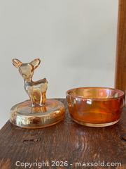 MaxSold Auction: Carnival Glass Deer Lidded Bowl - Saanich (British Columbia, Canada) PARTNER MANAGED Reseller Online Auction - Old West Saanich Road