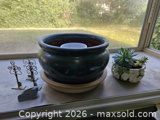 MaxSold Auction: Set: Glazed Ceramic & Stone Planters with Metal Key/Photo Holders - Virginia Beach (Virginia, USA) SELLER MANAGED Downsizing Online Auction - Beachview Drive