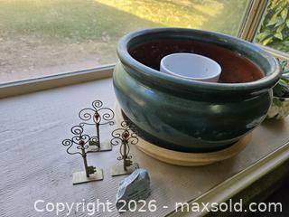 MaxSold Auction: Set: Glazed Ceramic & Stone Planters with Metal Key/Photo Holders - Virginia Beach (Virginia, USA) SELLER MANAGED Downsizing Online Auction - Beachview Drive