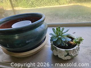 MaxSold Auction: Set: Glazed Ceramic & Stone Planters with Metal Key/Photo Holders - Virginia Beach (Virginia, USA) SELLER MANAGED Downsizing Online Auction - Beachview Drive