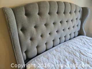 MaxSold Auction: Upholstered Tufted Wingback Bed Frame with Mattress, 85x87 - Virginia Beach (Virginia, USA) SELLER MANAGED Downsizing Online Auction - Beachview Drive