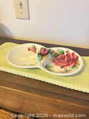 MaxSold Auction: Hand-Painted Double Divided Ceramic Serving Dish with Raised Rose - Burnaby (British Columbia, Canada) PARTNER MANAGED Estate Sale Online Auction - Cardston Court (CONDO)