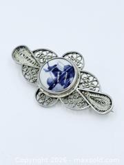 MaxSold Auction: Vintage Dutch Delft Blue and White Porcelain Windmill Brooch with a Silver Filigree Setting - Esquimalt (British Columbia, Canada) PARTNER MANAGED Estate Sale Online Auction - Lampson Street