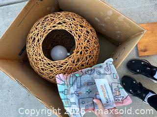 MaxSold Auction: Vintage Japanese Wicker Hanging Light Fixture (comes with brand new cord to update plug!) - Redwood City (California, USA) SELLER MANAGED Downsizing Online Auction -  Glenwood Avenue