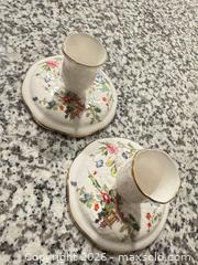 MaxSold Auction: Crown Staffordshire Pagoda Bone China Candlestick Pair - Douglasville (Georgia, USA) PARTNER MANAGED Downsizing Online Auction - Highway 92 - Fairburn Road (CONDO)