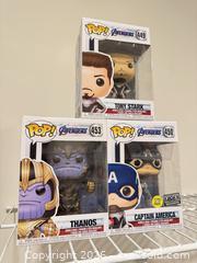 MaxSold Auction: Funko Pop! Marvel Avengers Lot of 3: Tony Stark, Captain America, Thanos - Douglasville (Georgia, USA) PARTNER MANAGED Downsizing Online Auction - Highway 92 - Fairburn Road (CONDO)