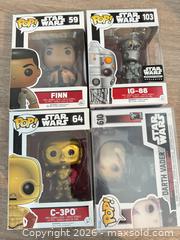 MaxSold Auction: Funko Pop! Star Wars Lot — IG-88, Finn, C-3PO, Darth Vader - Douglasville (Georgia, USA) PARTNER MANAGED Downsizing Online Auction - Highway 92 - Fairburn Road (CONDO)