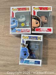 MaxSold Auction: Lot of 3 Funko Pop! Disney — Aladdin: Genie, Genie w/ Lamp, Jasmine - Douglasville (Georgia, USA) PARTNER MANAGED Downsizing Online Auction - Highway 92 - Fairburn Road (CONDO)