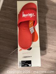 MaxSold Auction: Nike x Stussy Benassi Slides Habanero Red/White Size 14 CW2787-600 - Douglasville (Georgia, USA) PARTNER MANAGED Downsizing Online Auction - Highway 92 - Fairburn Road (CONDO)
