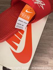 MaxSold Auction: Nike x Stussy Benassi Slides Habanero Red/White Size 14 CW2787-600 - Douglasville (Georgia, USA) PARTNER MANAGED Downsizing Online Auction - Highway 92 - Fairburn Road (CONDO)