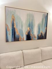 MaxSold Auction: Abstract Teal & Gold Stretched Canvas in Wood-Look Floater Frame - Toronto (Ontario, Canada) PARTNER MANAGED Downsizing Online Auction - Creekwood Drive